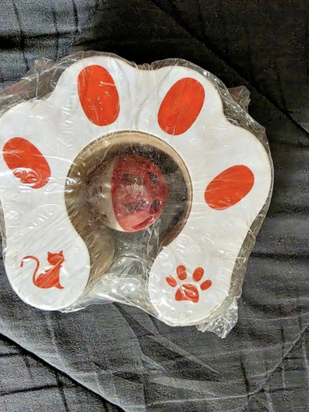 Cat Paw Shaped Scratcher Board Toy with Bell Ball White & Orange